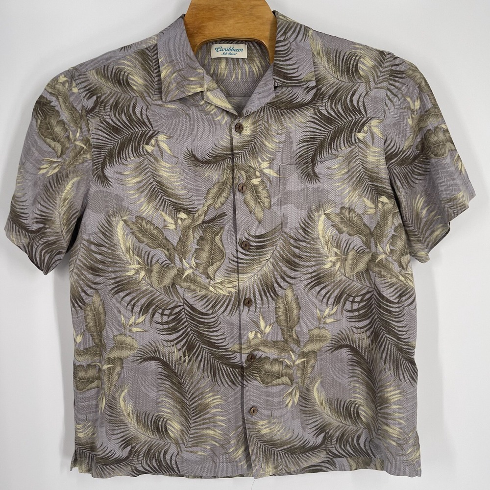 Caribbean Silk Blend Mens‎ Hawaiian Tropical Print Button Up Shirt Sz XL